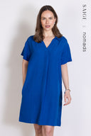 SS25 Linen Open Neck Tunic Dress - Cobalt