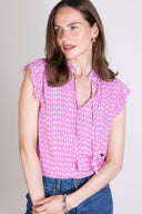 SS26 Sustainable Viscose Tie Neck Top - Orchid & Ivory