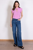 SS26 Sustainable Viscose Tie Neck Top - Orchid & Ivory