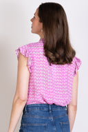 SS26 Sustainable Viscose Tie Neck Top - Orchid & Ivory