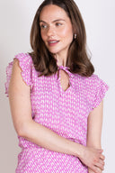 SS26 Sustainable Viscose Tie Neck Top - Orchid & Ivory