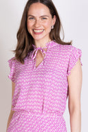 SS26 Sustainable Viscose Tie Neck Top - Orchid & Ivory
