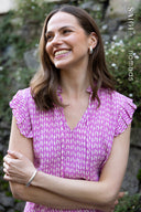 SS26 Sustainable Viscose Tie Neck Top - Orchid & Ivory
