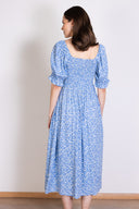 SS26 Shirred Midi Dress - Blue & Ivory