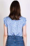 SS25 Frill Tie Neck Shell Top - Blue & Ivory