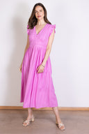 SS25 Plain Textured Cotton Midi Dress - Orchid