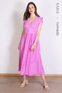 SS25 Plain Textured Cotton Midi Dress - Orchid