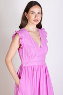 SS25 Plain Textured Cotton Midi Dress - Orchid