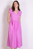 SS25 Plain Textured Cotton Midi Dress - Orchid