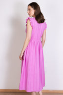 SS25 Plain Textured Cotton Midi Dress - Orchid