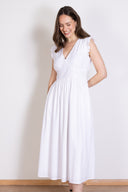 SS26 Plain Textured Cotton Midi Dress- White
