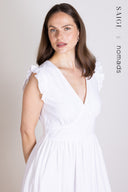 SS26 Plain Textured Cotton Midi Dress- White