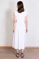 SS26 Plain Textured Cotton Midi Dress- White