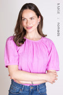 SS25 Plain Textured Cotton Puff Sleeve Top- Orchid