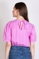 SS25 Plain Textured Cotton Puff Sleeve Top- Orchid