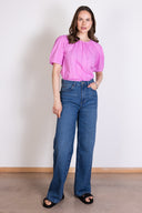 SS25 Plain Textured Cotton Puff Sleeve Top- Orchid