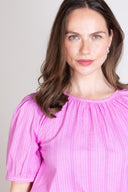 SS25 Plain Textured Cotton Puff Sleeve Top- Orchid
