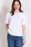 SS26 Plain Textured Cotton Puff Sleeve Top - White