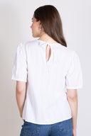 SS26 Plain Textured Cotton Puff Sleeve Top - White