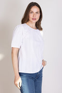 SS26 Plain Textured Cotton Puff Sleeve Top - White