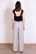 SS26 Striped High Waist Wide Leg Trouser - Ivory & Black