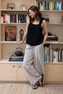 SS26 Striped High Waist Wide Leg Trouser - Ivory & Black