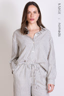 SS25 Striped Cotton Oversized Shirt - Ivory & Black