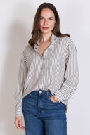 SS25 Striped Cotton Oversized Shirt - Ivory & Black