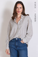 SS25 Striped Cotton Oversized Shirt - Ivory & Black