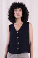 SS26 - Button Through Vest - Black