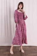 SS26 - Square Neck Shirred Dress - Rosewood