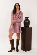 ST3215 Embroidered Striped Tunic Dress - Fig