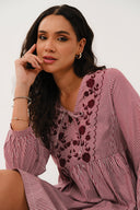 ST3215 Embroidered Striped Tunic Dress - Fig