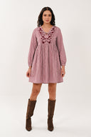 ST3215 Embroidered Striped Tunic Dress - Fig