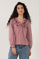 ST4308 Embroidered Striped Blouse - Fig