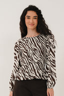 ZB4300 Shirred Zebra Print Top- Chocolate