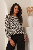 ZB4300 Shirred Zebra Print Top- Chocolate