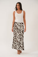 ZB8058 Zebra Print Tiered Skirt - Chocolate