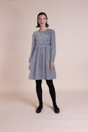 SS26 Shirred Tunic Dress - Black and Ivory